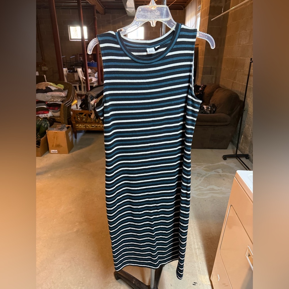GAP Black and White Striped Midi Dress
